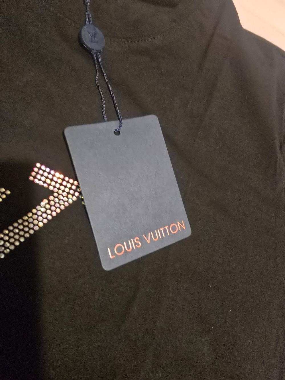 Louis Vuitton Black Rhinestone Logo Tee - Picture 6 of 9